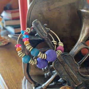 Vintage 1970’s Colorful Wood Beaded Hoops